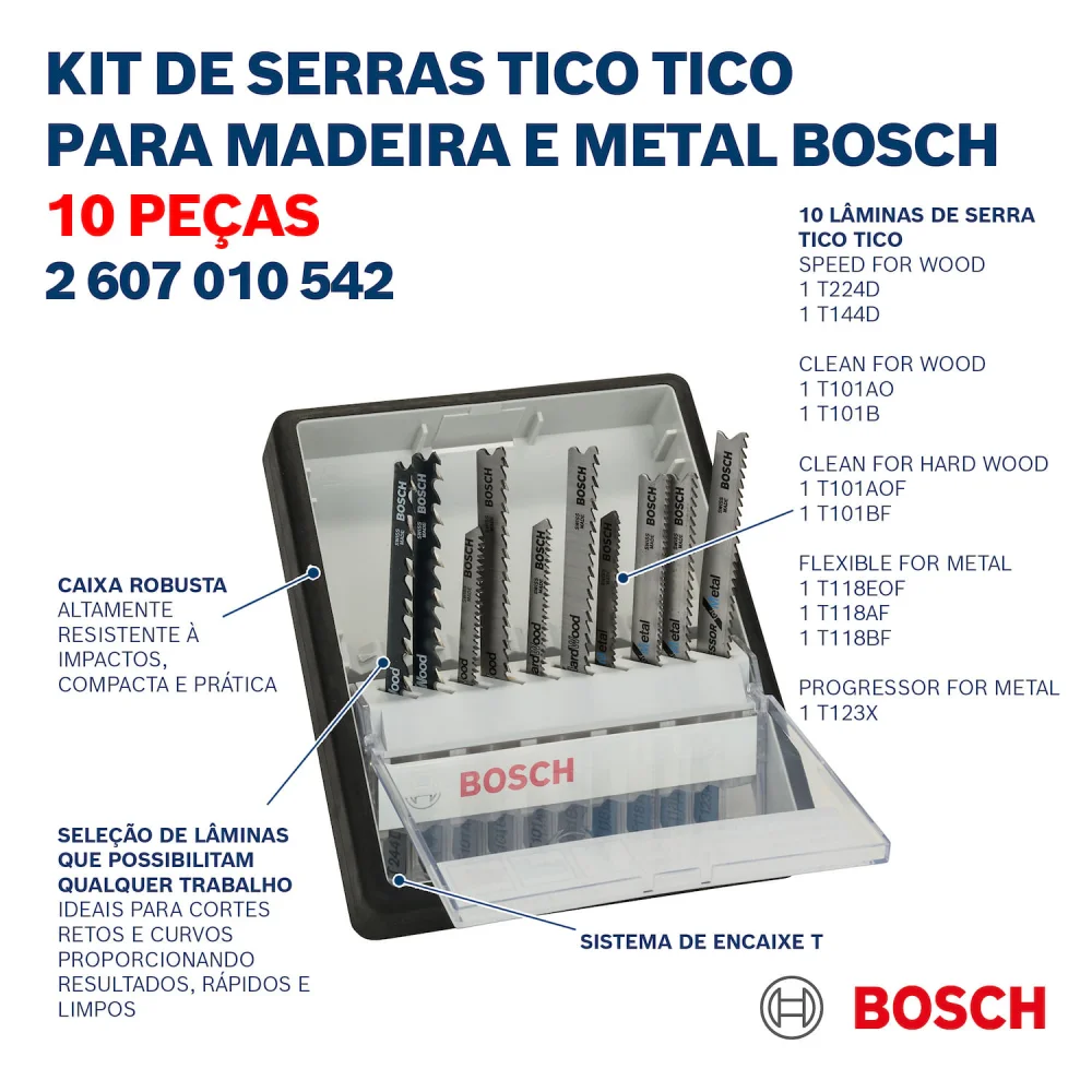 Jogo Serra Tico Tico Robust Line Madeira E Metal 10 Peç Bosch - Imagem 3