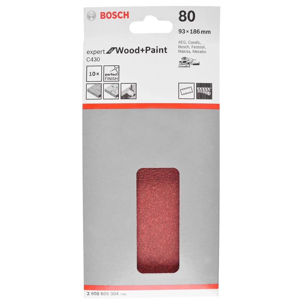 Kit 10 Folhas De Lixa Com Velcro 93X185Mm P80 Expert Bosch - Imagem 2