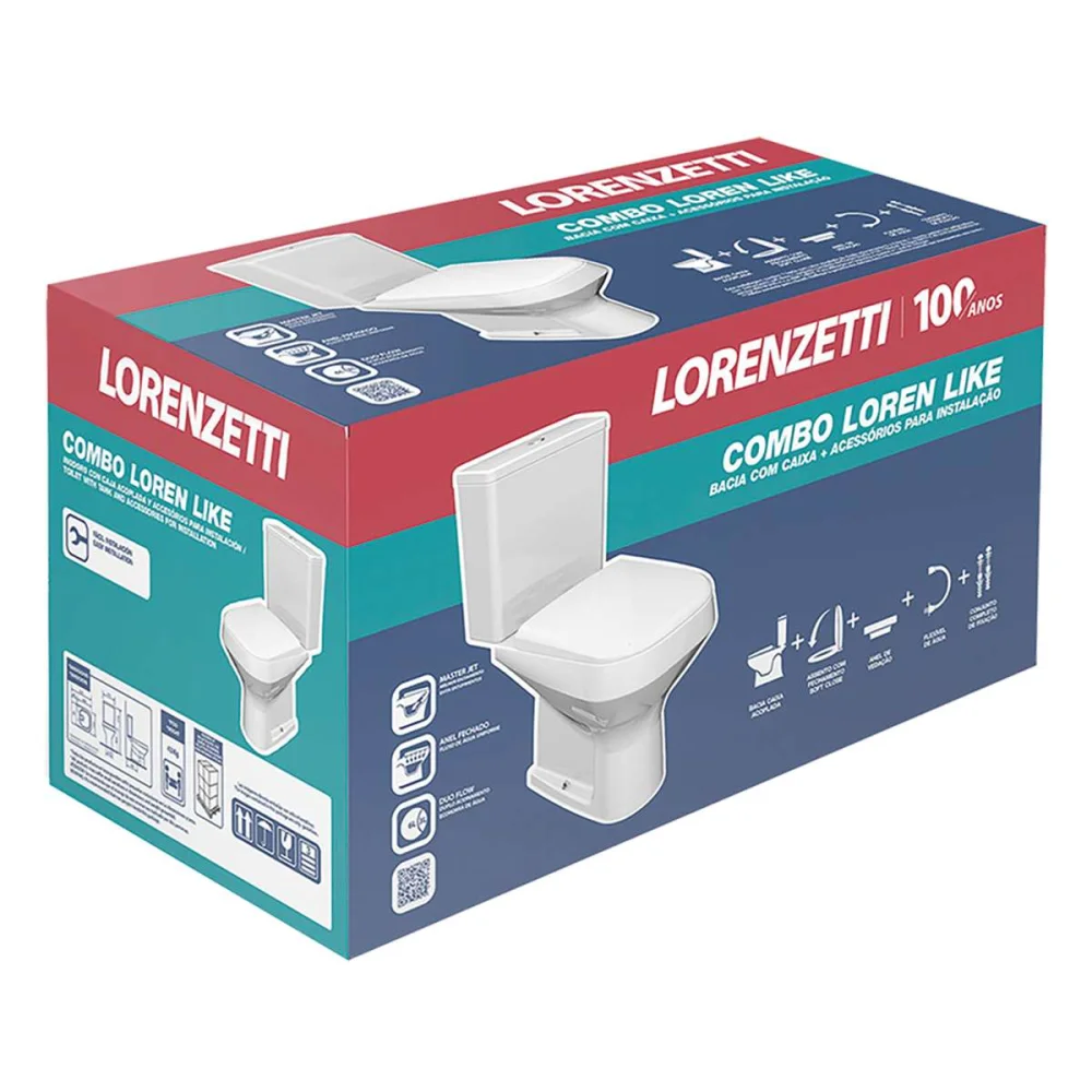 Kit Completo Bacia E Caixa Acoplada 3/6L Lorenzetti - Imagem 3