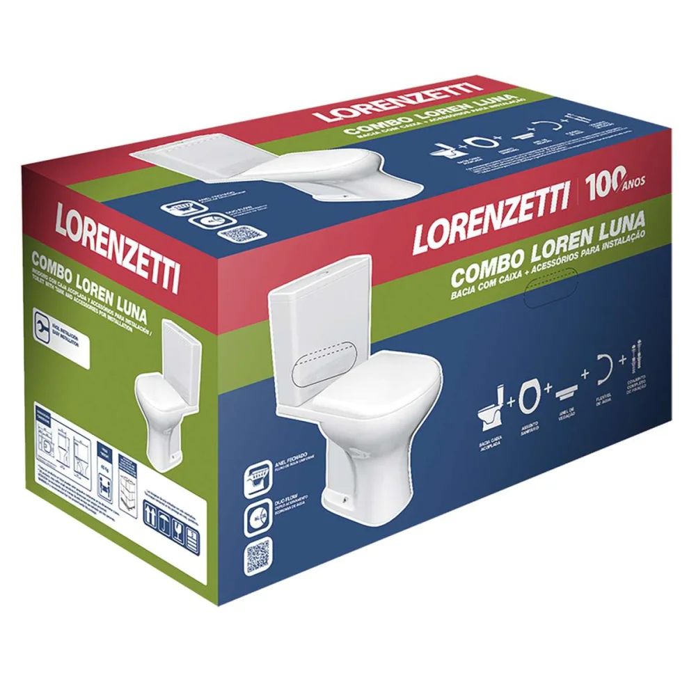 Kit Completo Luna Bacia E Caixa Acoplada 3/6L Lorenzetti Duchas - Imagem 3