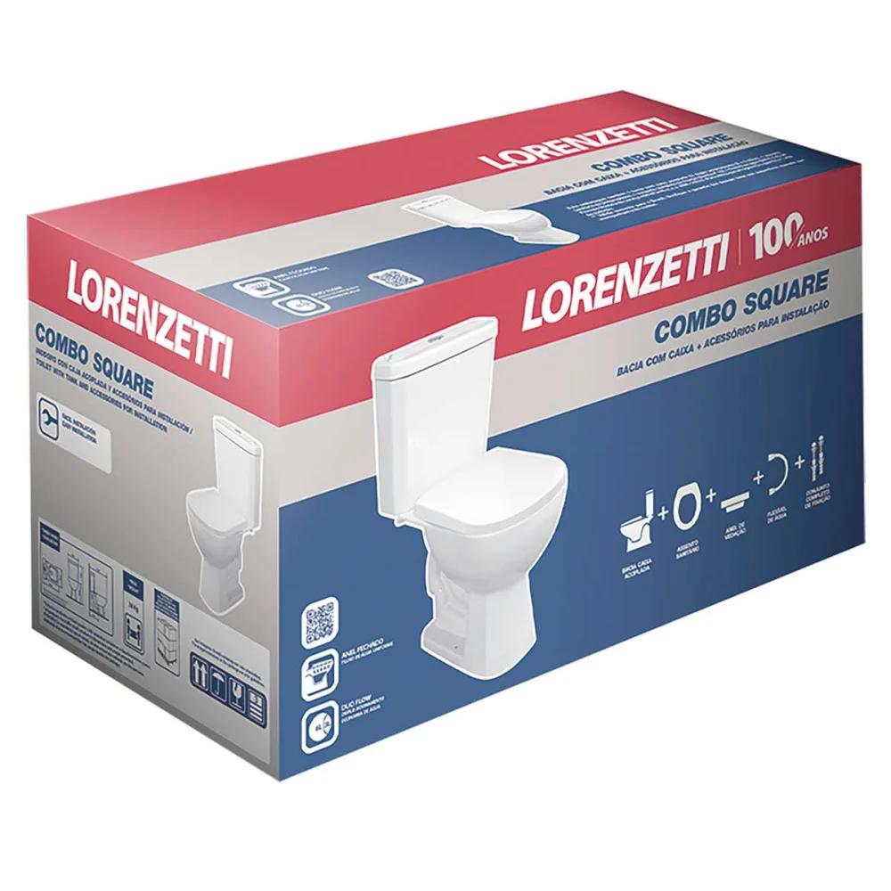 Kit Completo Square Bacia E Caixa Acoplada 3/6L Lorenzetti - Imagem 3