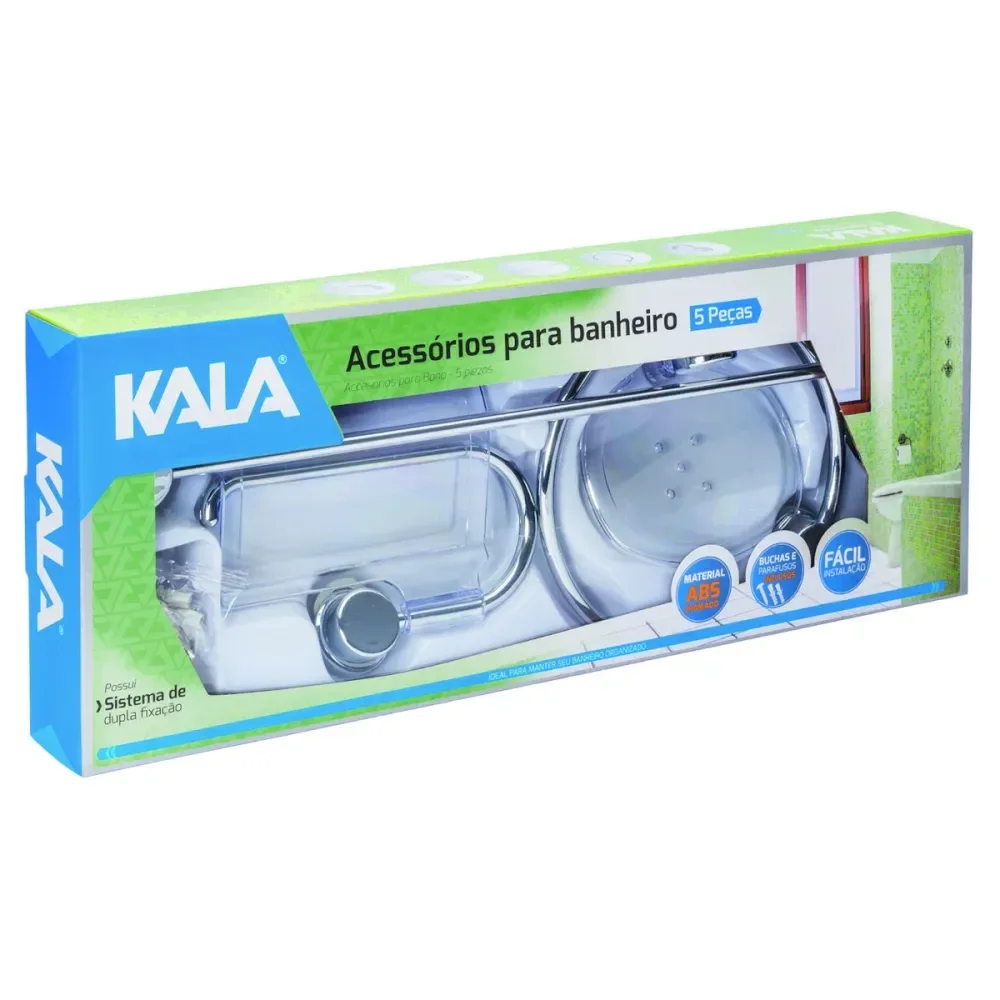 Kit De Acessórios Para Banheiro Com Abs Cromado 5 Peç Kala - Imagem 2
