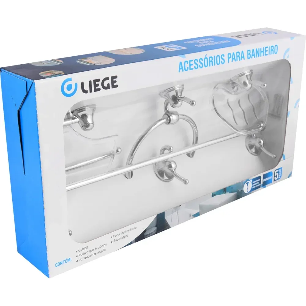 Kit De Acessórios Para Banheiro Em Abs Cromado 5 Peç Liege - Imagem 7