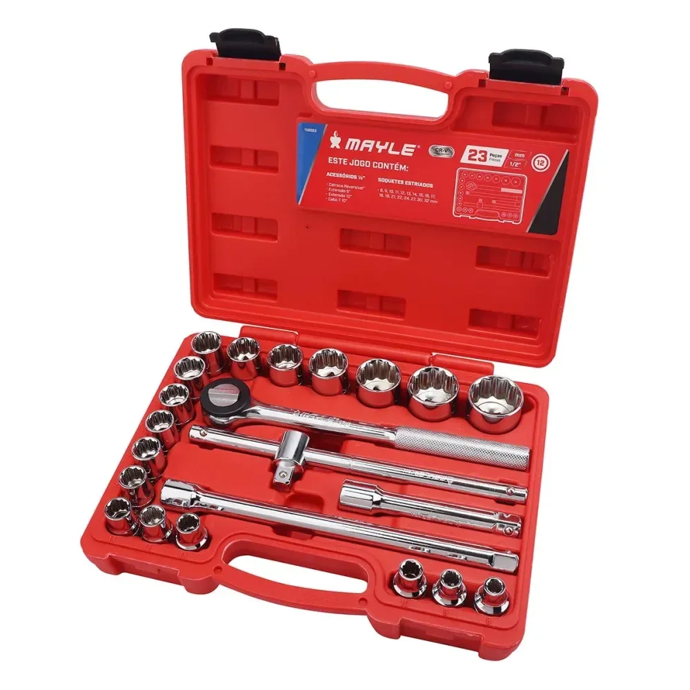 Kit De Soquete Estriado Com 23 Peç 1/2 8-32Mm Mayle - Imagem 2