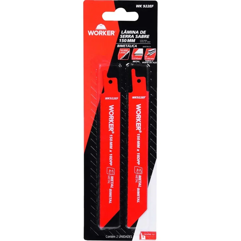 Lâmina Para Serra Sabre Bimetálica 1/2” 150Mm 18 Dentes Worker - Imagem 4