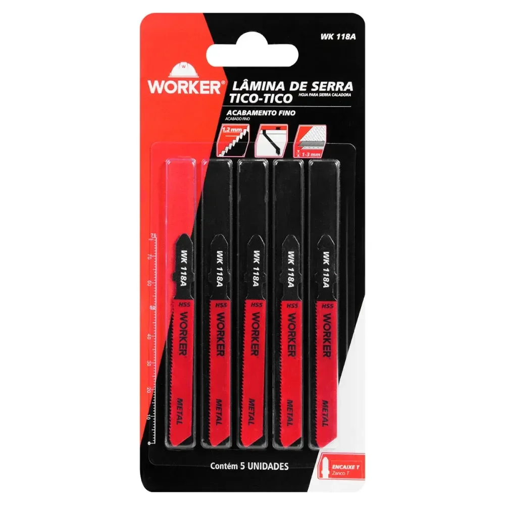 Lâmina Serra Tico-Tico 5 Peç 21 Dentes 76Mm Worker - Imagem 2