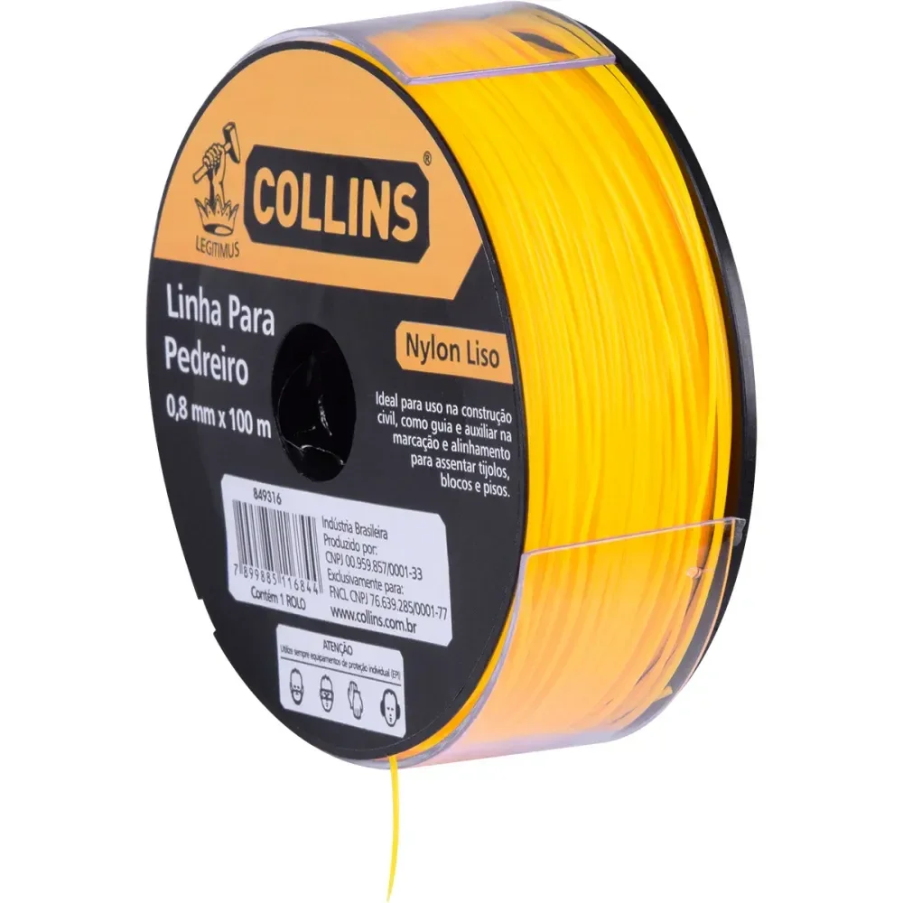 Linha Pedreiro Nylon Amarelo 0,80M X 100Mts Collins - Imagem 2