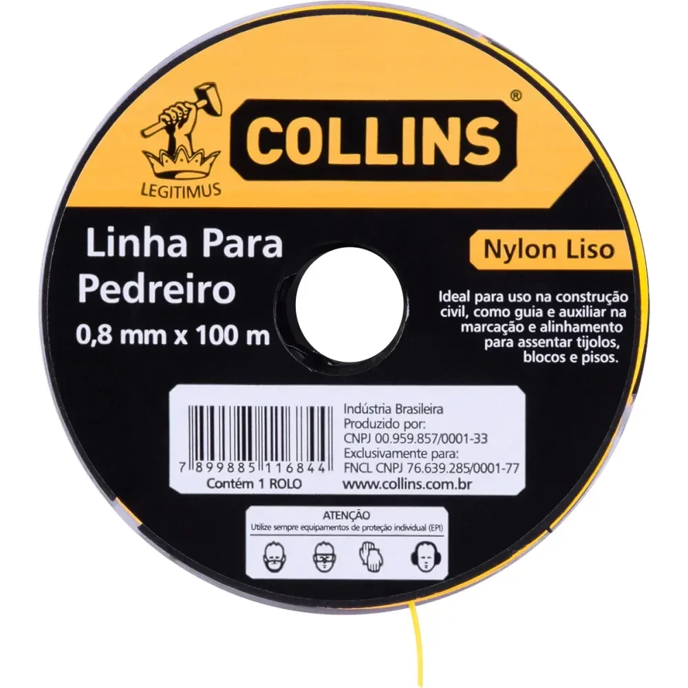 Linha Pedreiro Nylon Amarelo 0,80M X 100Mts Collins - Imagem 3