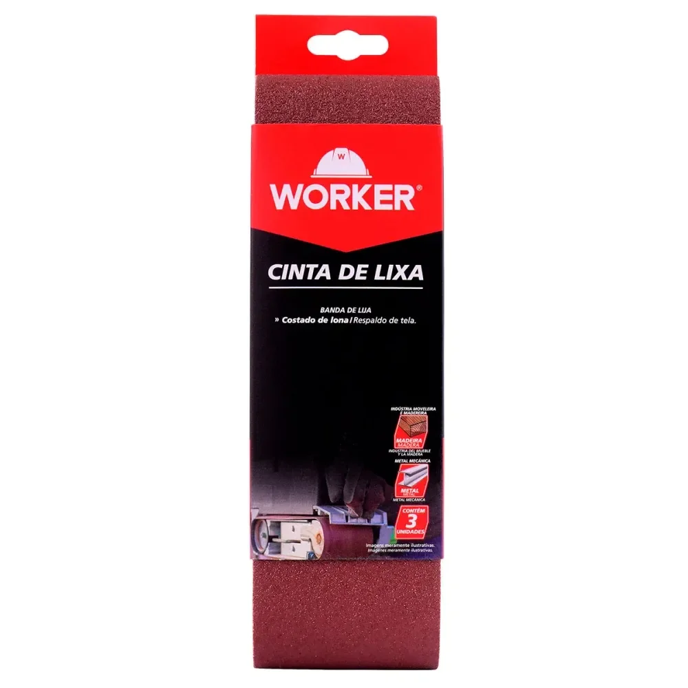 Lixa Cinta 75X533Mm Grão 120 Costado De Lona 3 Peç Worker - Imagem 2