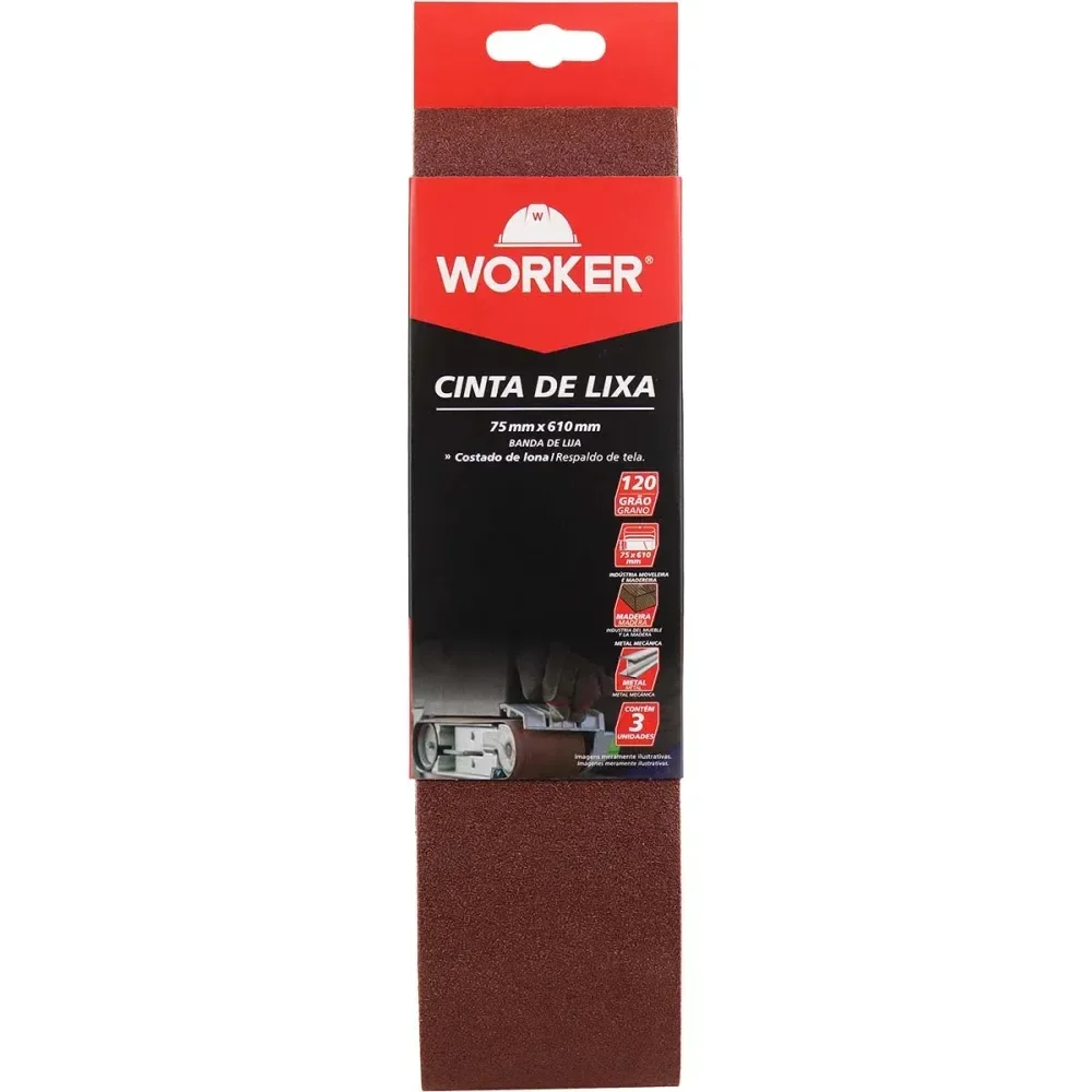 Lixa Cinta 75X610Mm Grão 120 Costado De Lona 3 Peç Worker - Imagem 2