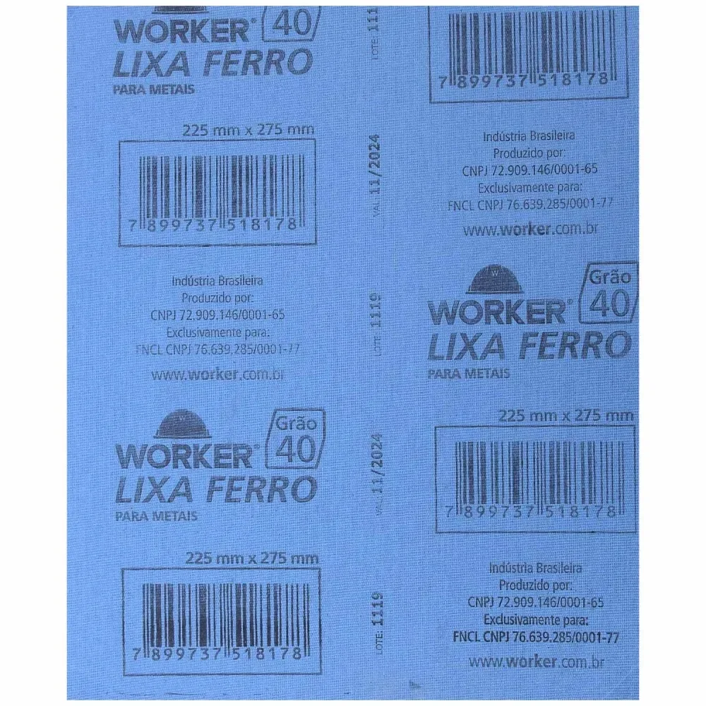 Lixa Ferro 225Mm X 275Mm Grão 40 Worker - Imagem 2
