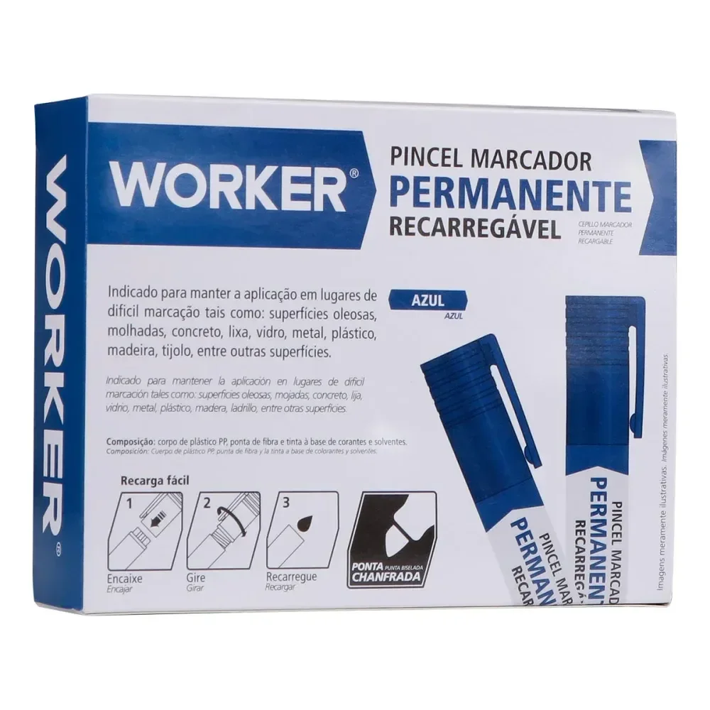 Marcador Permanente Recarregável Ponta Grossa Azul Worker - Imagem 2