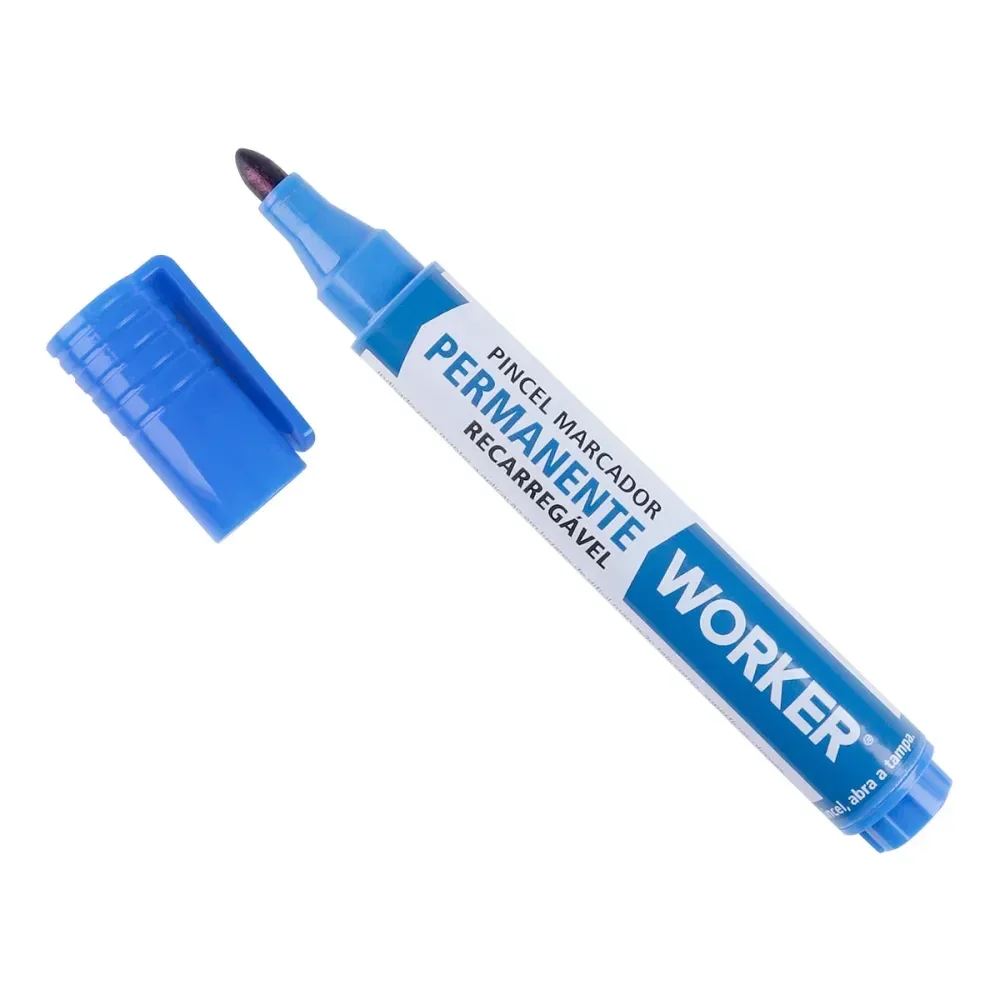 Marcador Permanente Recarregável Ponta Grossa Azul Worker - Imagem 3