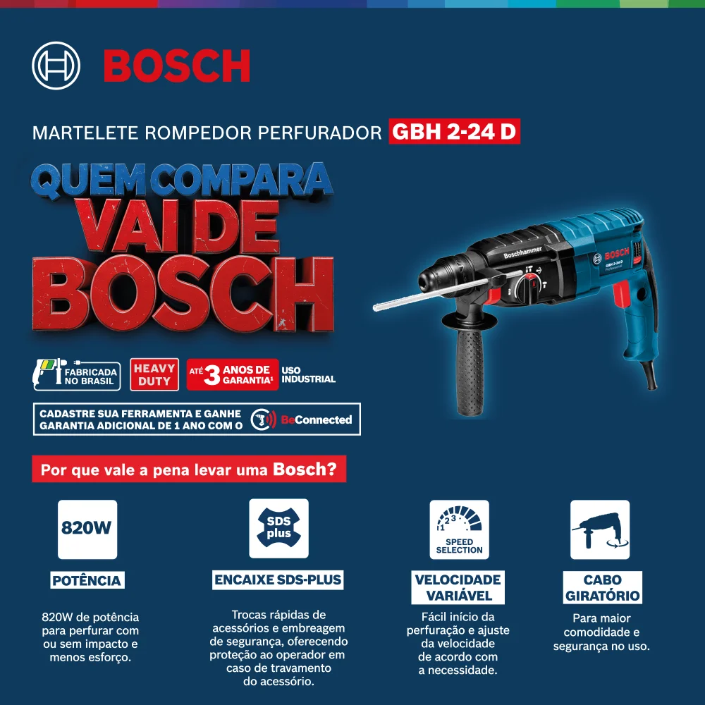 Martelete Perfurador Gbh2-24D Com 5 Brocas 127V Bosch - Imagem 8