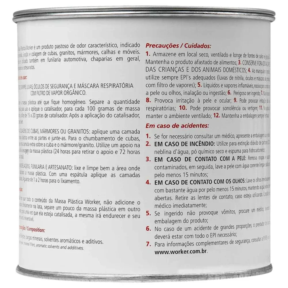 Massa Plástica Para Colagem 1Kg Cinza Worker - Imagem 3