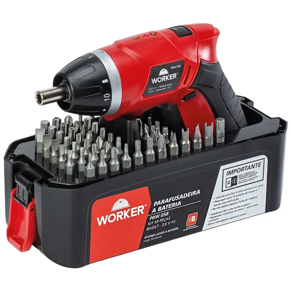 Parafusadeira A Bateria Pbw 058 Com 58 Peç 3,6V Biv Worker - Imagem 3