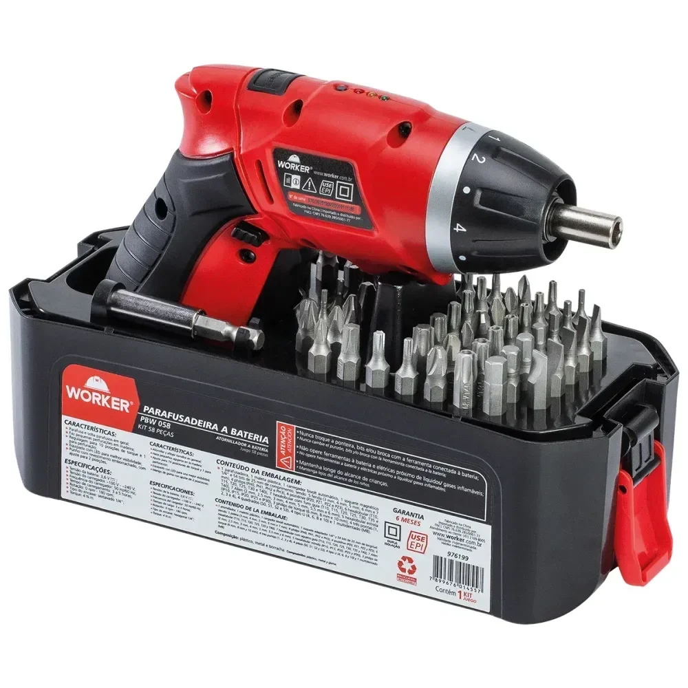 Parafusadeira A Bateria Pbw 058 Com 58 Peç 3,6V Biv Worker - Imagem 4