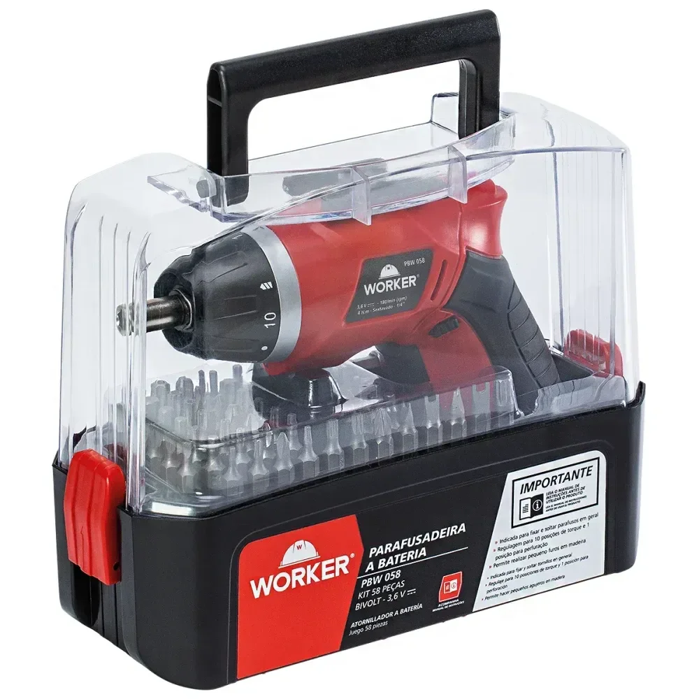 Parafusadeira A Bateria Pbw 058 Com 58 Peç 3,6V Biv Worker - Imagem 5