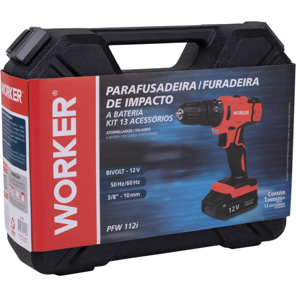 Parafusadeira De Impacto A Bateria 12V 13 Peç Worker - Imagem 12