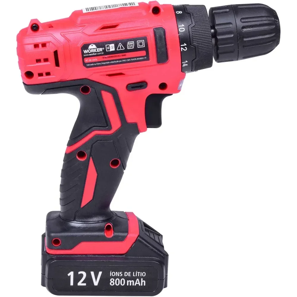 Parafusadeira Furadeira A Bateria 12V 1/32 52 Peç Worker - Imagem 3