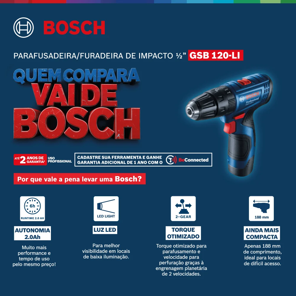 Parafusadeira Furadeira De Impacto A Bateria 12V Bivolt 3/8 Gsb 120-Li Bosch - Imagem 8