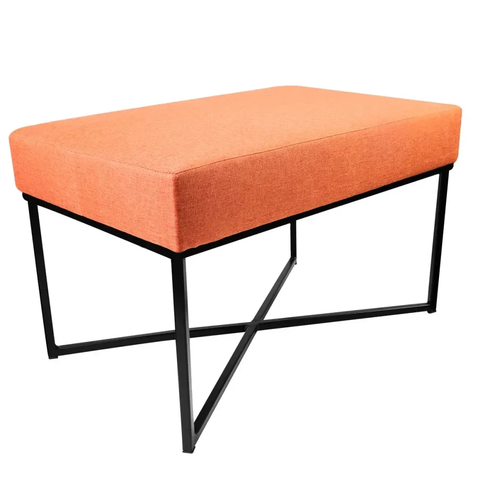 Puff Retangular Cor Tijolo Base Preta 72X36X39Cm Bhela Decor - Imagem 4