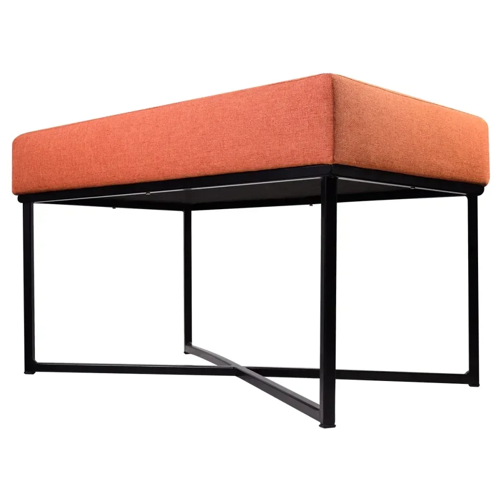 Puff Retangular Cor Tijolo Base Preta 72X36X39Cm Bhela Decor - Imagem 5