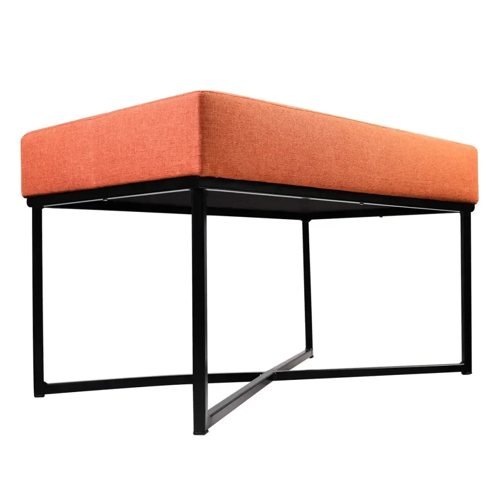 Puff Retangular Cor Tijolo Base Preta 72X36X39Cm Bhela Decor - Imagem 6