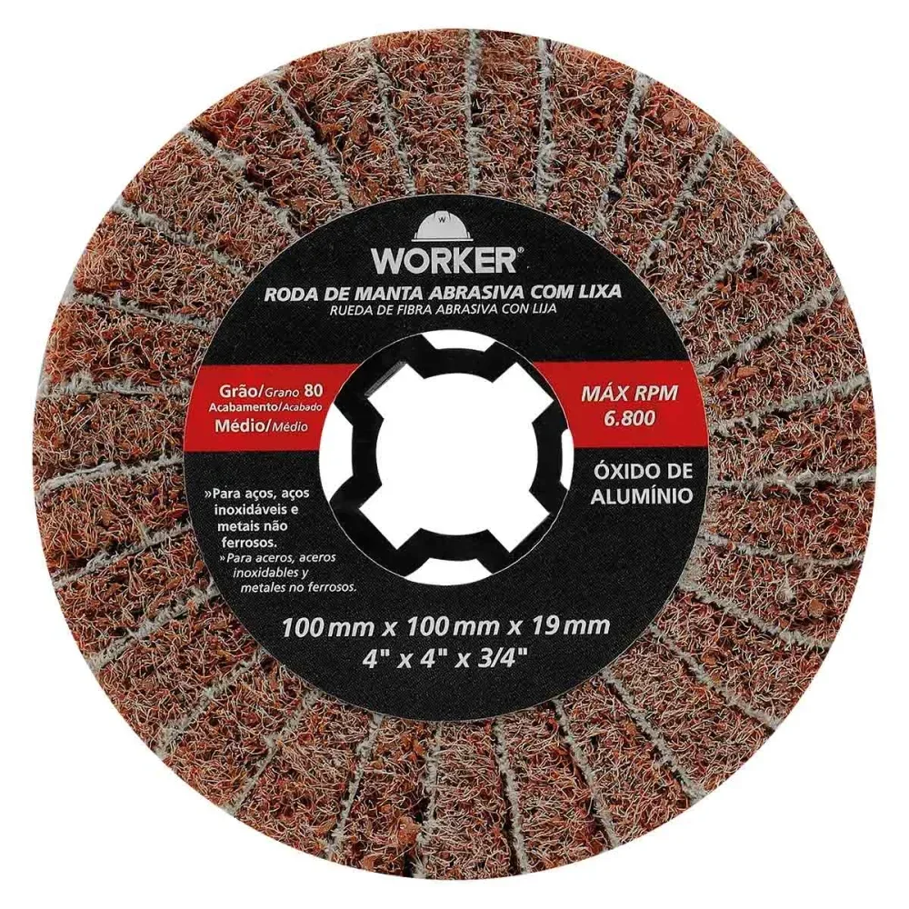 Roda Manta Abrasiva G60 Com Lixa 4X 4” X 3/4 Worker - Imagem 2