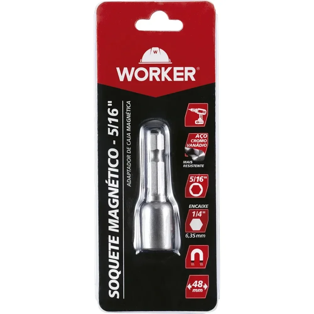 Soquete Magnético 1/4 X 5/16 48mm Worker em oferta