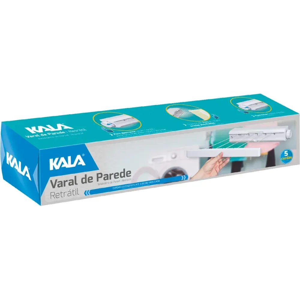 Varal De Parede Com 5 Cordas Retrátil 37X7X7Cm Kala - Imagem 3