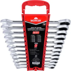 Jogo de Chaves Combinada com Catraca 8-19mm 12 Peç Worker