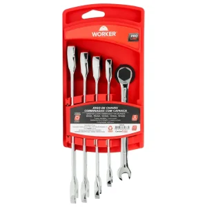 Jogo de Chaves Combinadas com Catraca Flexível 5 Peç Worker