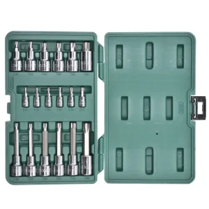 Jogo de Soquetes com Bits Torx 18 Peç 1/4 e 1/2” Sata
