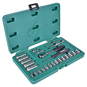 Jogo de Soquetes Sextavados 1/4 com 36 Peç Sata