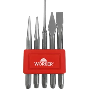 Jogo de Talhadeiras Saca Pino Punção de Centro 5 Peç Worker