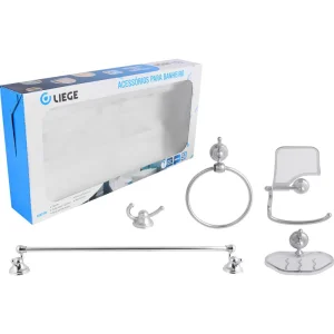 Kit de Acessórios para Banheiro em ABS Cromado 5 Peç Liege