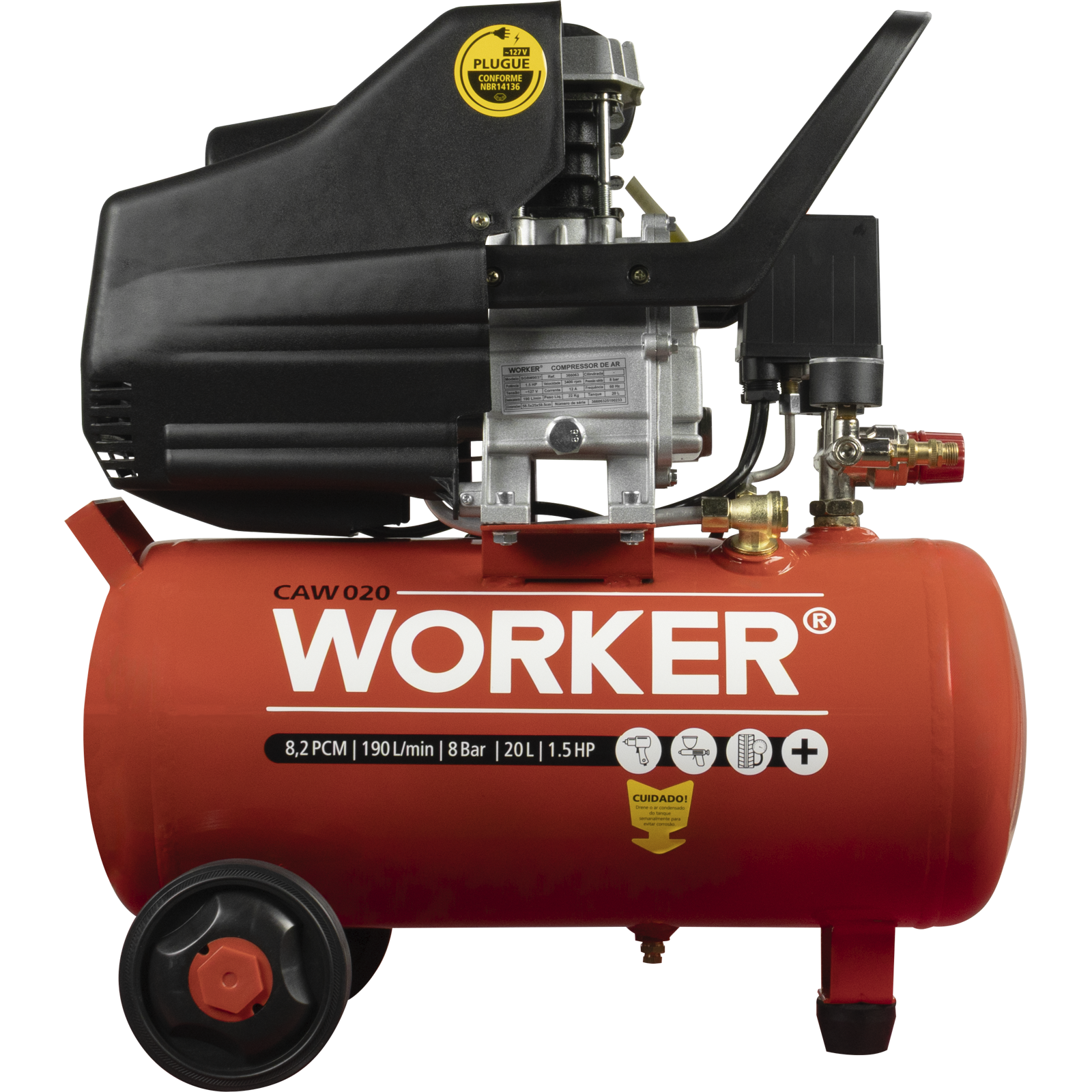 ぱわー Compressor de Ar Worker 1.5HP 20L 8BAR Ferramentas Kennedy